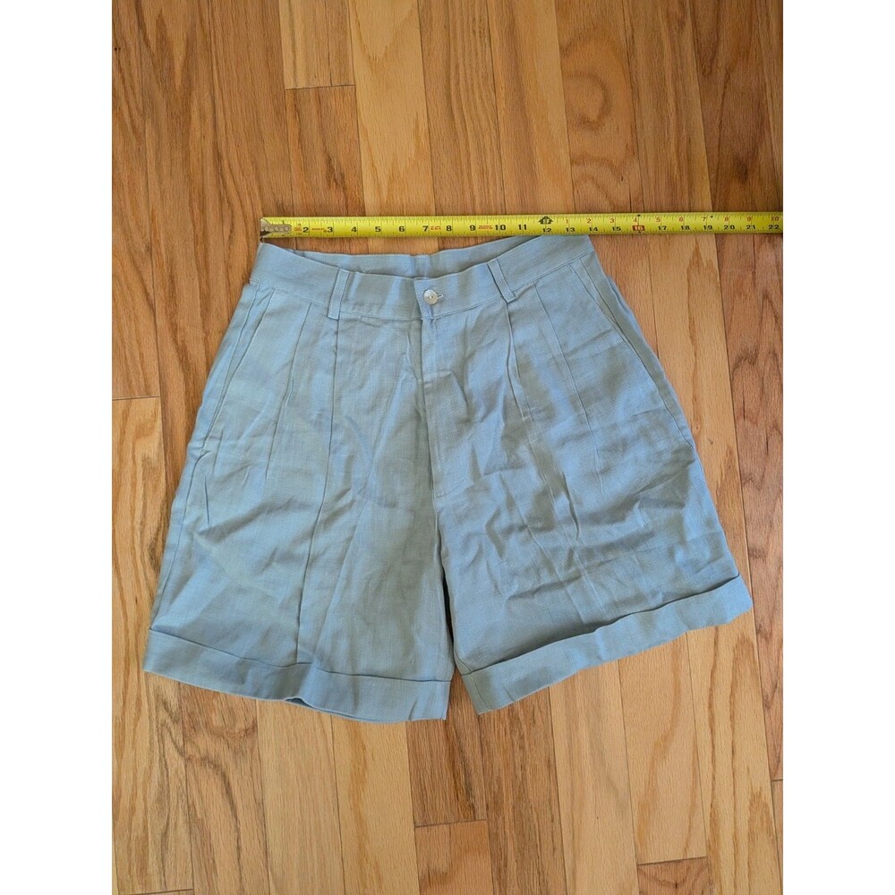 Vintage International Male Shorts Linen Rayon Light Blue Pleated Size 30